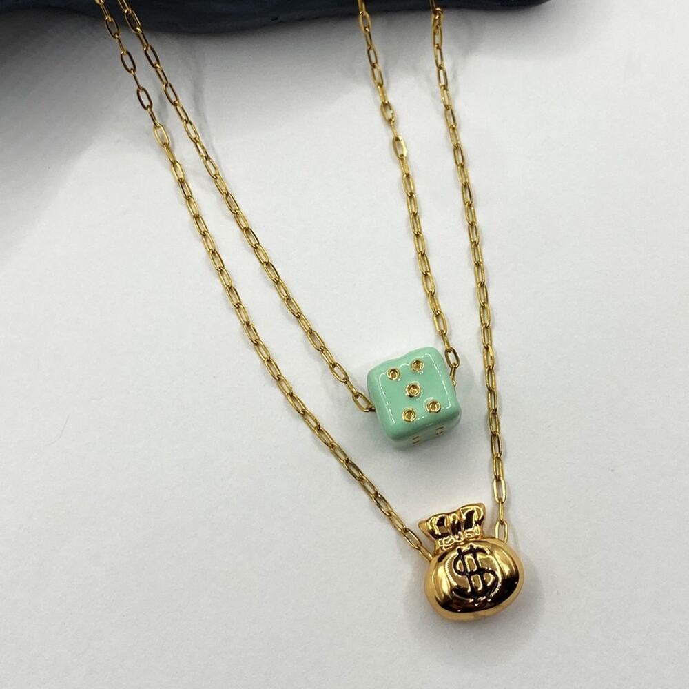 NEW Gold Money Bag & Mint Green Dice Layered - Picture 6 of 13